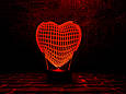 3D нічник "Серце" (ВОЛІЧНЕ ЗОБРАЖЕННЯ) + пульт ДК + мережевий адаптер + батарейки (3ААА)  3DTOYSLAMP, фото 2