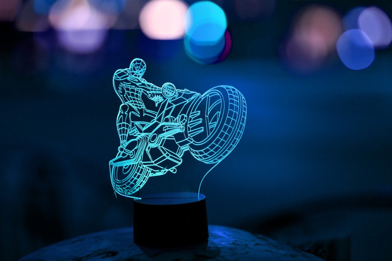 Змінна пластина для 3D-світильників "Людина-павук на мотоциклі" 3DTOYSLAMP, фото 1