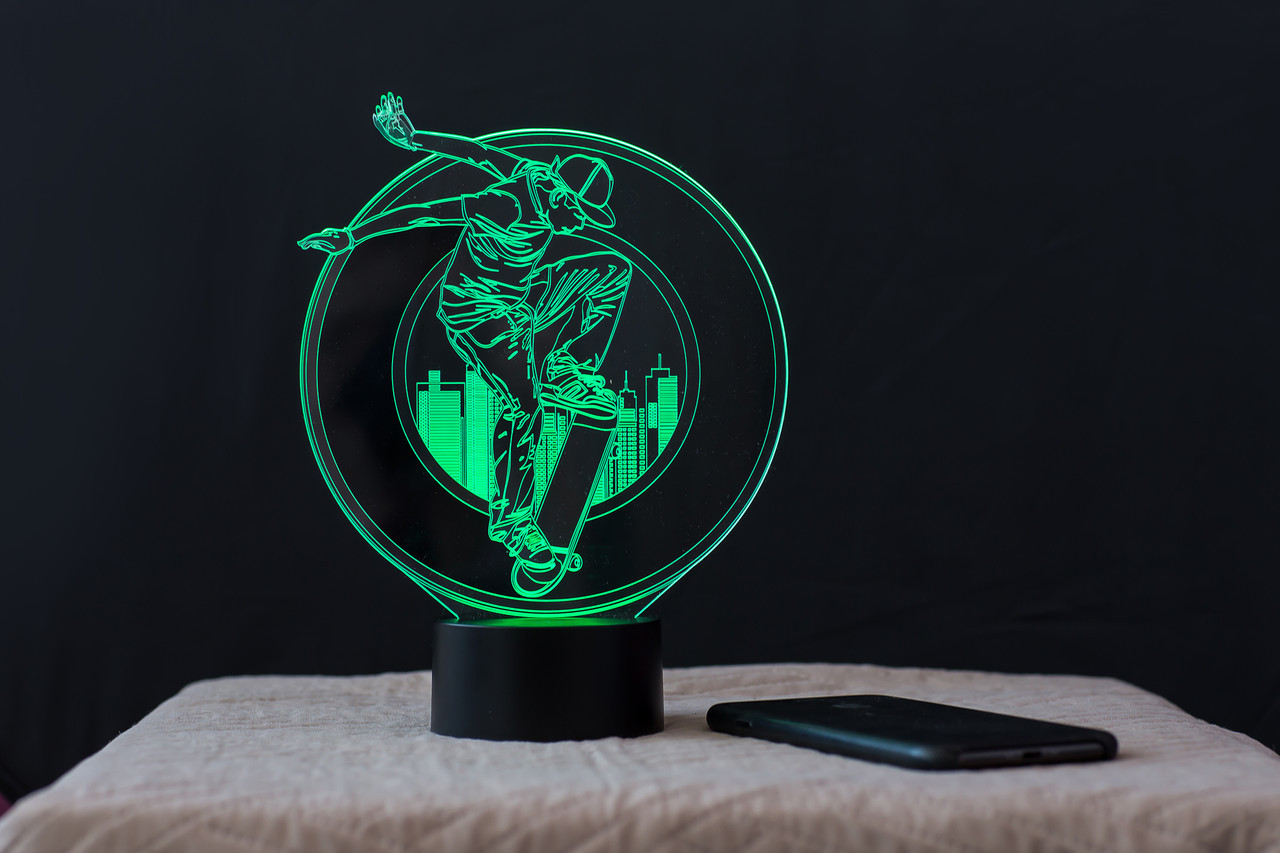 Змінна пластина для 3D-світильників "Скейтбордист" 3DTOYSLAMP, фото 1