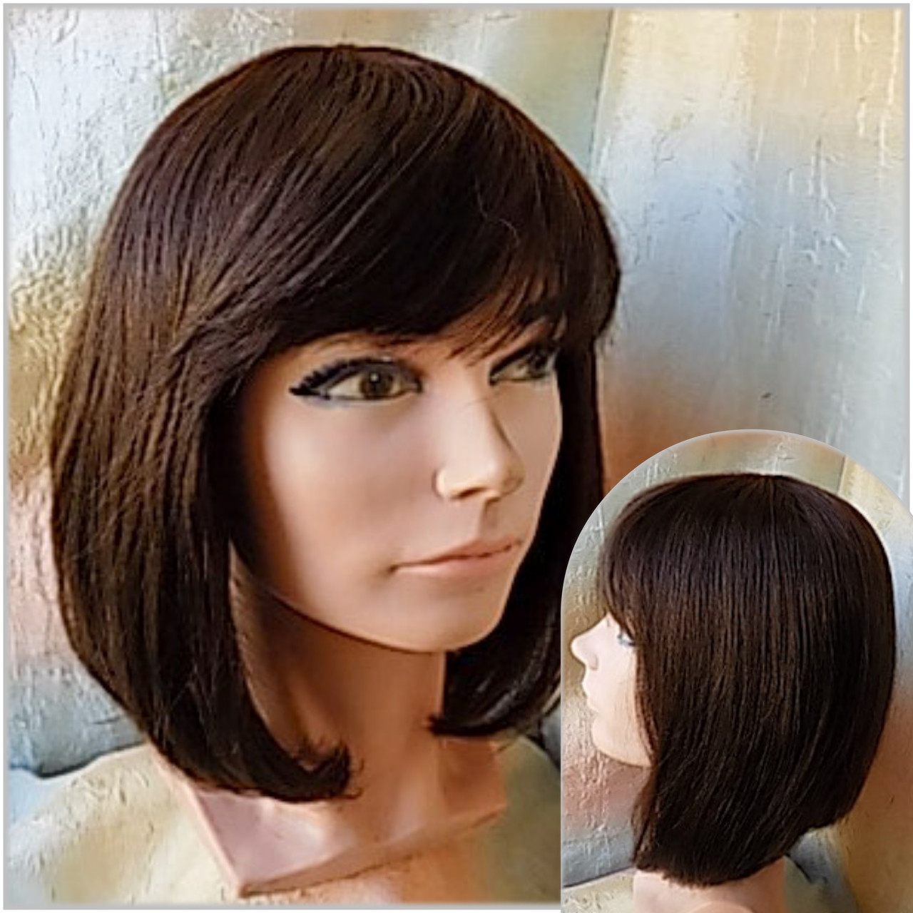 Перука з натурального волосся подовжене каре шоколадний ERIN 10"- 4, фото 1