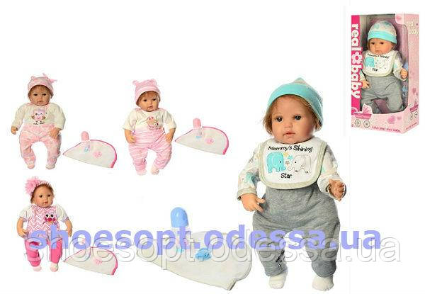 Пупс real baby м'яконабивний 40 см, пляшечка, соска, ковдра, фото 1