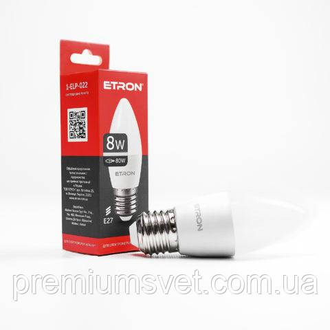 Лампа св/діод ETRON Light Pover C37 8W 4200K E27 (1-ELP-022), фото 1