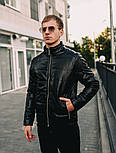 Чоловіча куртка кожанка осінь стьобаний чорна класична Туреччина. Живе фото (Чоловіча куртка осінь-весна), фото 2