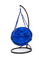 Подвесное кресло гамак для дома и сада с большой круглой подушкой 96 х 120 см до 200 кг синего цвета