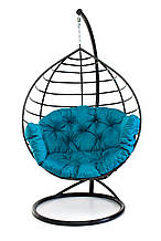 Підвісне крісло кокон для дому та саду з великою подушкою до150кг бірюзовий колір в чорному коконі без