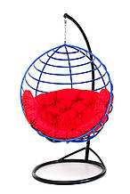 Підвісне крісло кокон для дому та саду з великою подушкою до 250кг червоний колір на синьому коконі без