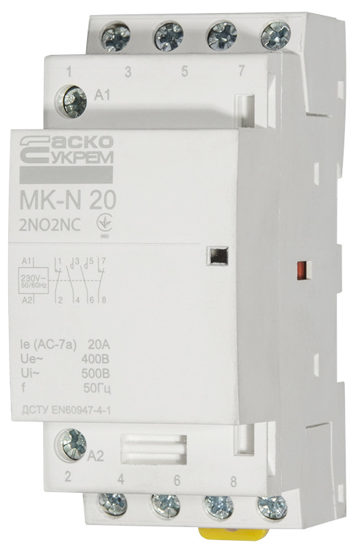 Модульний контактор MK-N 4P 20A 2NO+2NC 220V