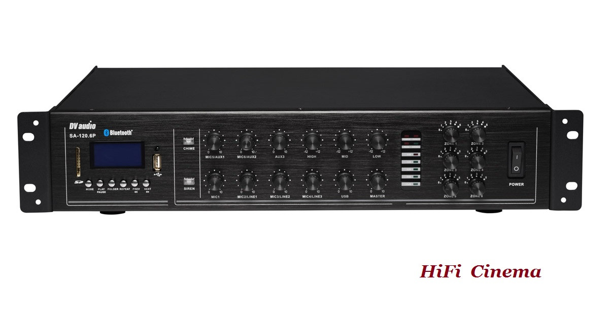 Підсилювач-мікшер DV Audio SA-120.6 P 100В 6 зон з програвачем USB Bluetooth AUX Mic