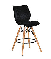 Барний стілець Нолан чорний оксамит + букові ніжки, хокер