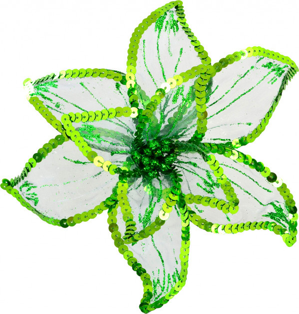 Новорічний декор квітка пуансеттії Yes Fun Розкіш 23х23см напівпрозорий зелений (750302)