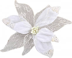 Новорічний декор квітка пуансеттії Yes Fun 21х21см білий (750334)