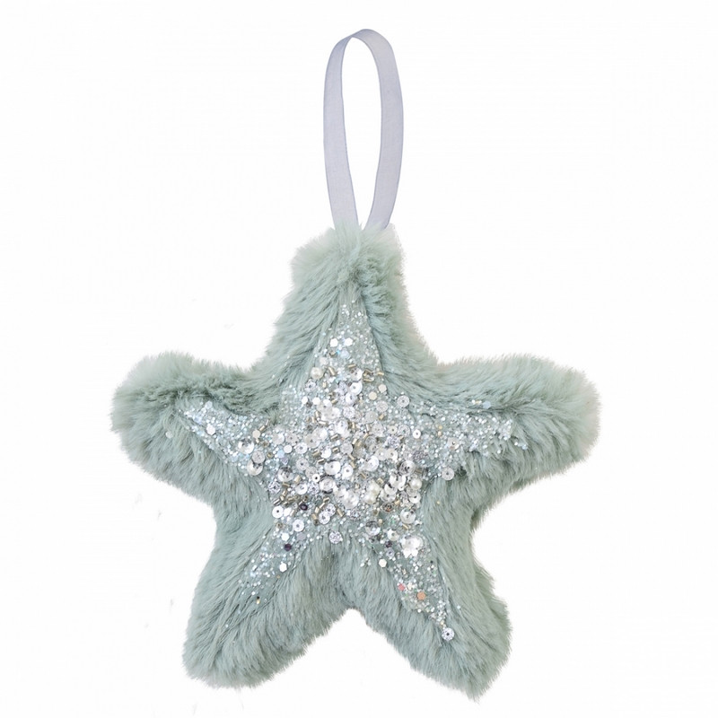 Ялинкова прикраса Yes Fun Зірка пухнаста з декором 16х17см ментоловий (973539)