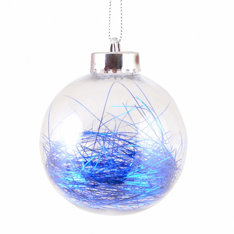 Ялинкова прикраса куля Yes Fun з наповненням з синього дощику d-8см (972862)