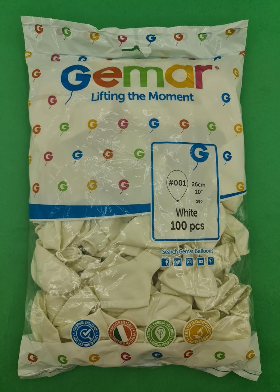 Повітряні кульки 10" (25 см) пастель білий Gemar 100 шт (1 пачка)