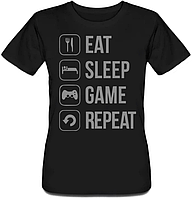 Женская футболка "Eat Sleep Game Repeat" (чёрная)