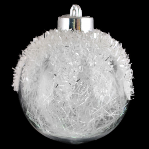 Ялинкова прикраса куля Yes Fun з наповненням з білого дощику d-8см (972902)