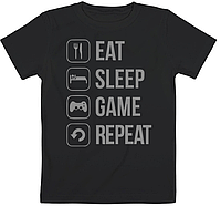 Детская футболка "Eat Sleep Game Repeat" (чёрная)