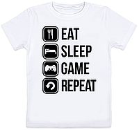 Детская футболка "Eat Sleep Game Repeat" (белая)