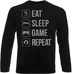 Футболка з довгим рукавом "Eat Sleep Game Repeat" (чорна)