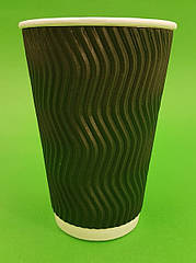 Стакан гофрований 400мл Чорний (15 шт)