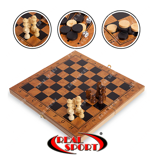 Шахи, шашки, нарди 3 в 1 дерев'яні S4034