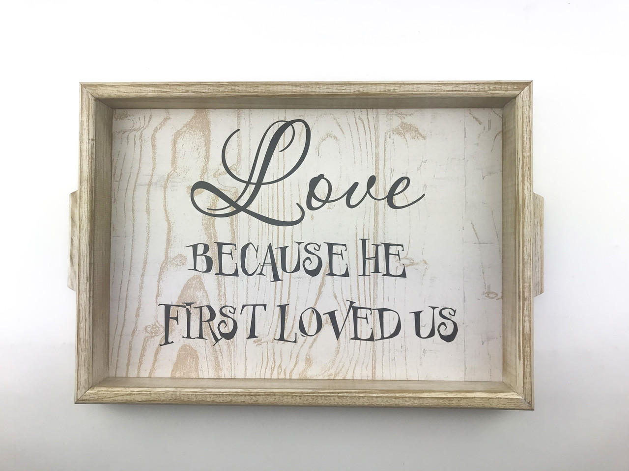 Дерев'яний прямокутний піднос/таця з ручками 40х30 см Love because he first loved us хрп1003ба