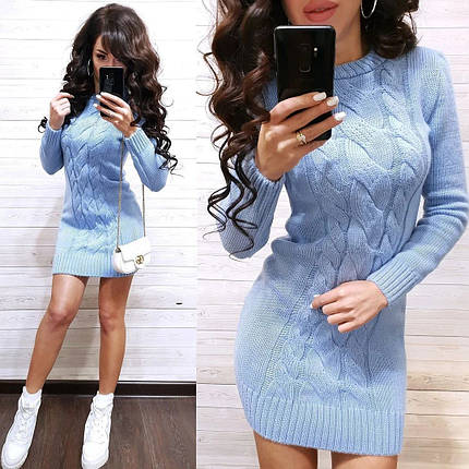 Плаття міні в'язане з візерунком і рукавом шерсть, фото 2