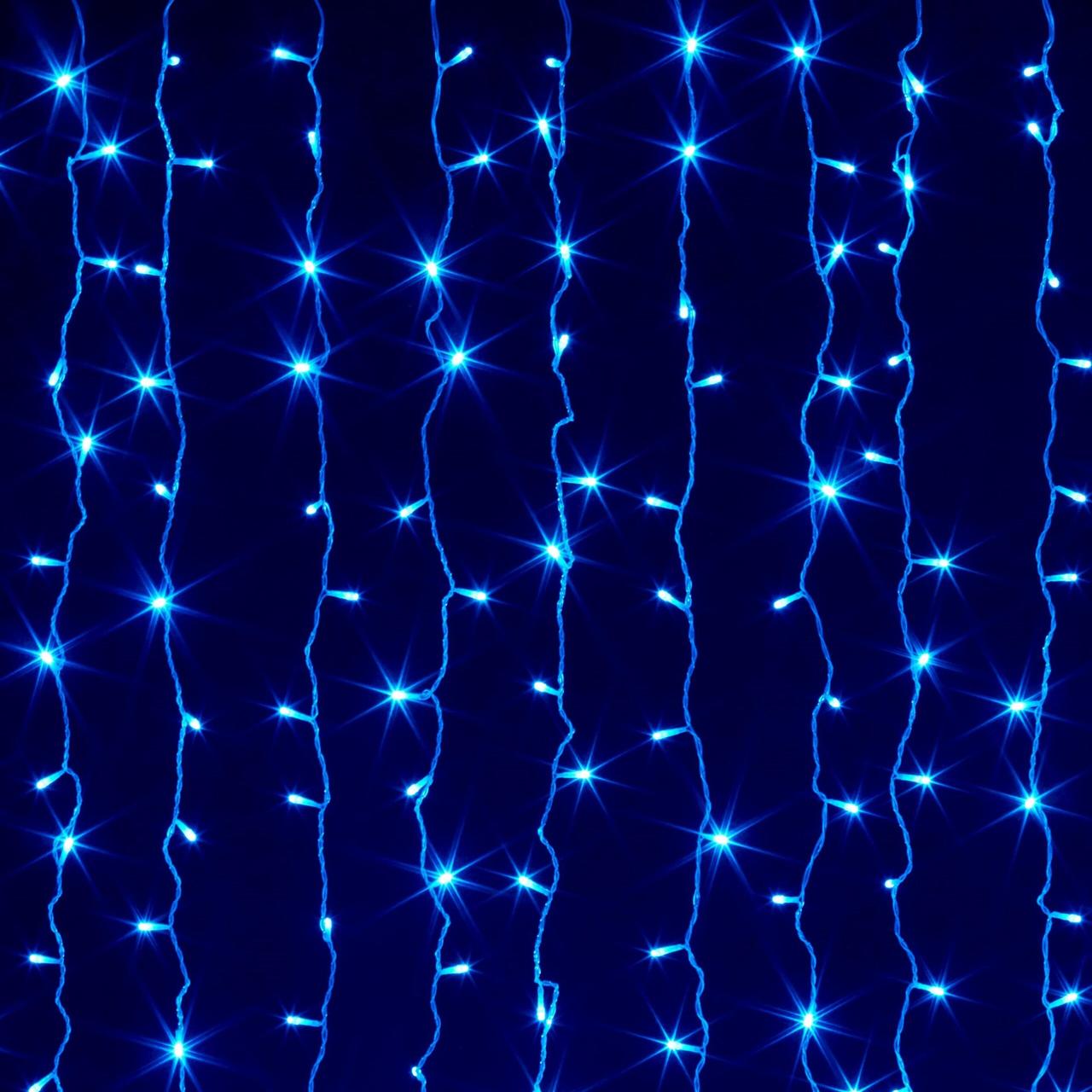 Гірлянда вулична Штора Завісу 2м*2м, 216 LED, колір - синій з мерехтінням, білий провід каучуковий