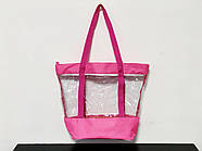Прозора комбінована пляжна сумка, розмір 36*34*14, Рожевий