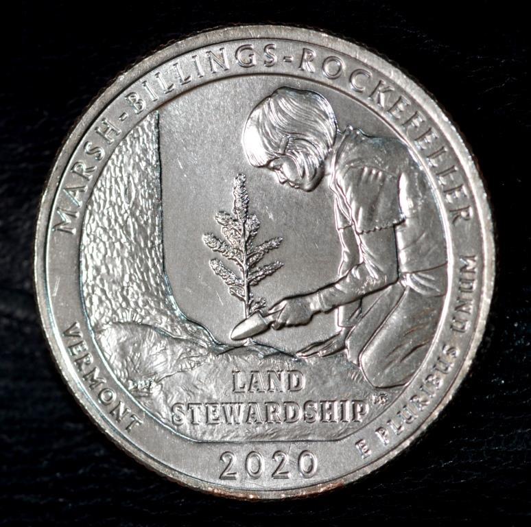 Монета США 25 центів 2020 р. Історичний парк Марш-Біллінгс-Рокфелер