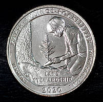 Монета США 25 центів 2020 р. Історичний парк Марш-Біллінгс-Рокфелер