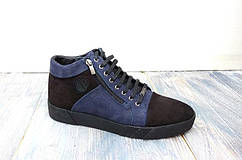 Ботинки чоловічі зимові із натурального нубуку чорно-сині