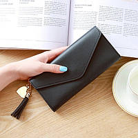 Женский кошелек клатч черного цвета, жіночий гаманець