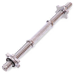 Гриф гантельний із насічкою хромований із замками Zelart TA-8049 довжина 40 см d-25 мм вага 1,3 кг