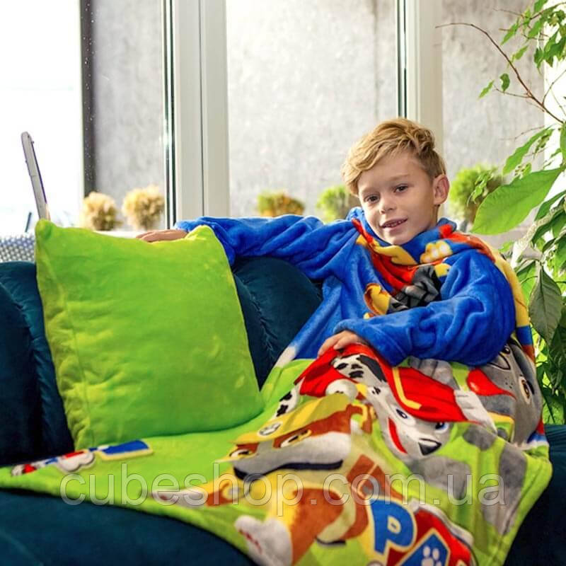 Дитячий плед із рукавами з мікрофібри "Патруль" (зелений), фото 1