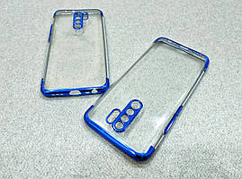 Тонкий силіконовий чохол із синім обідком для Xiaomi Redmi 9 прозорий