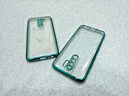 Тонкий силіконовий чохол із зеленим обідком для Xiaomi Redmi 9 прозорий