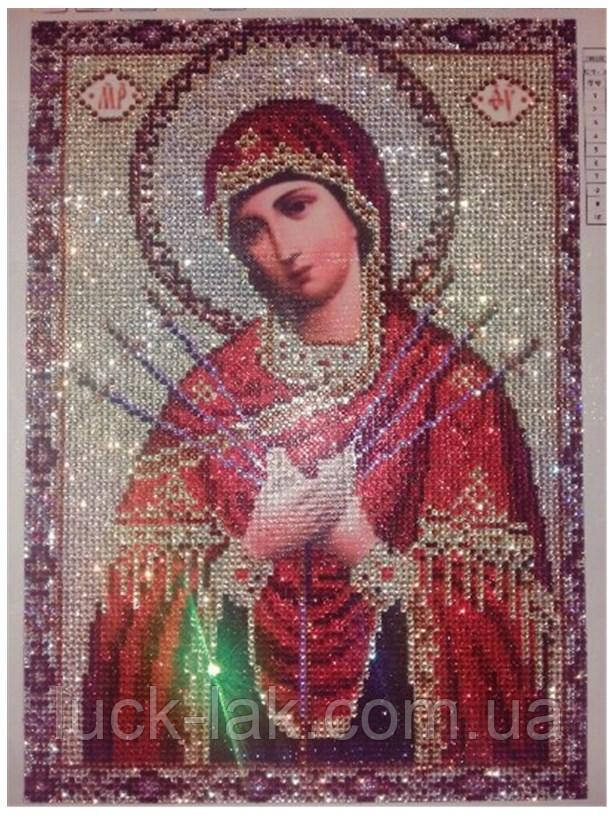 Алмазна вишивка Семистрельна ікона Сонечко Небесної Матері золота 30х40 см, дзеркальні стрази