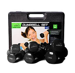 Набір гантелей в кейсі 9 кг. PowerPlay 4121 Fitness Dumbells (2шт.*1кг. 2шт.*1,5кг. 2шт.*2кг.)