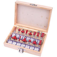 Фрези для ручного фрезер 15 шт. для дерева D 6.35 мм у футлярі (001371)