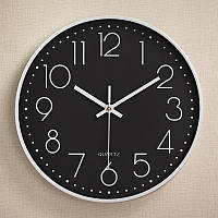 Настінний годинник для інтер'єру офісу, вітальні, спальні Losso Premium безшумний круглий чорний кольору