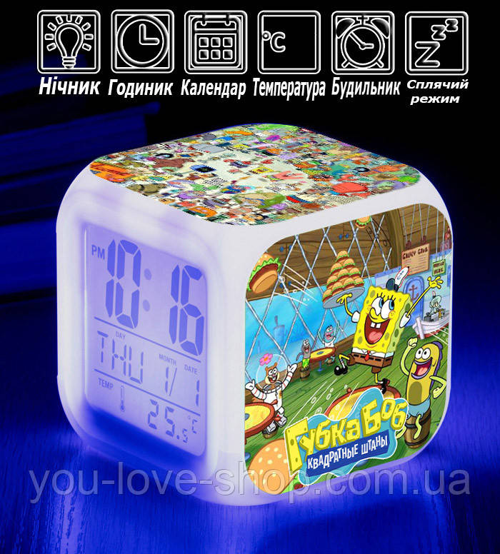 Настільні годинники Губка Боб "Бургери" / Sponge Bob Square Pants