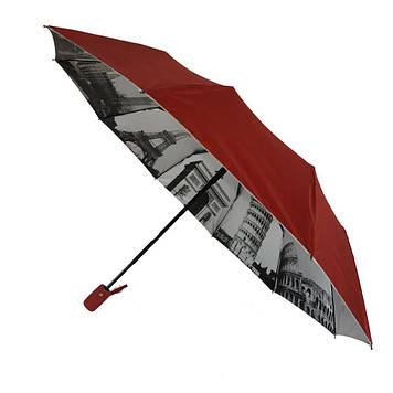 Жіноча парасолька напівавтомат, Парасолька bellissimo, Червона жіноча парасолька, Парасолька 10 спиць, Парасолька з малюнком міста