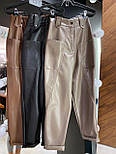 Жіночі штани з екошкіри з кишенями та високою посадкою (в кольорах), фото 8