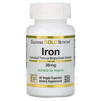Iron 36 mg California Gold Nutrition, 90 капсул