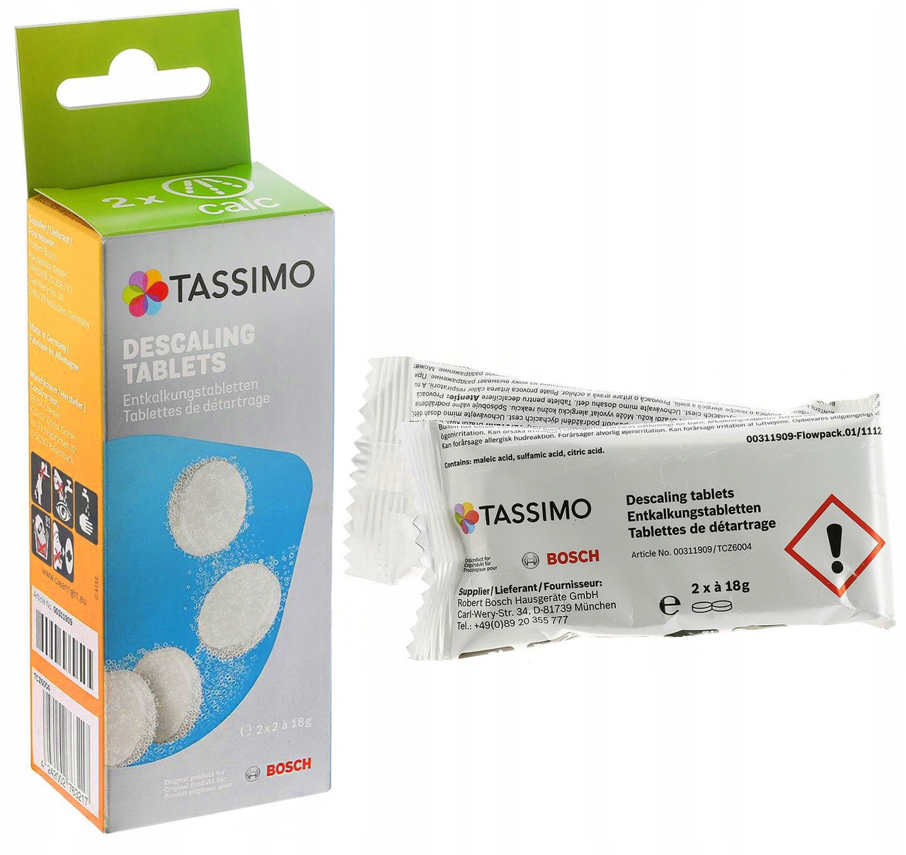 Засіб для очищення Tassimo Descaling TCZ6004 (4 касули = 2 очищення) для Кавомашин Bosch Tassimo