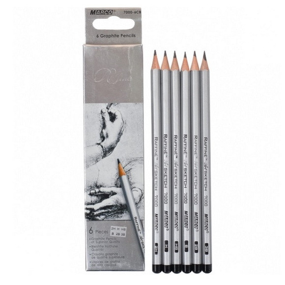 Простые карандаши "MARCO" (Марко) "Raffine" 7000-6CB, Набор 6шт. 2H-3B