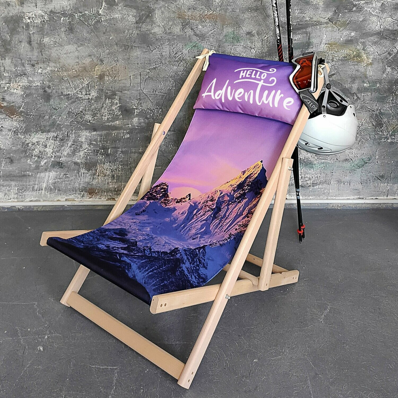 Розкладний дерев'яний шезлонг крісло для дачі, пляжу та кафе «Hello adventure» Лежак 110х60 см (SHZL_19L021)