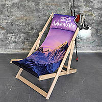 Раскладной деревянный шезлонг для дачи, пляжа и кафе «Hello adventure» Лежак 110х60 см (SHZL_19L021)