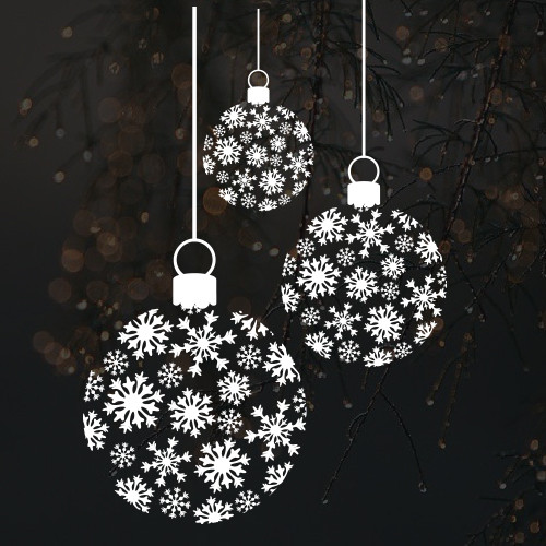 Новорічна наклейка Ніжні кулі з сніжинок (наклейки на вітрину вікна кульки сніжинки) матова маленький набір